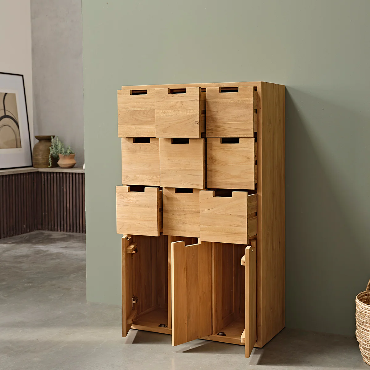 Armoire d'entrée en teck massif 80 cm - Image 4