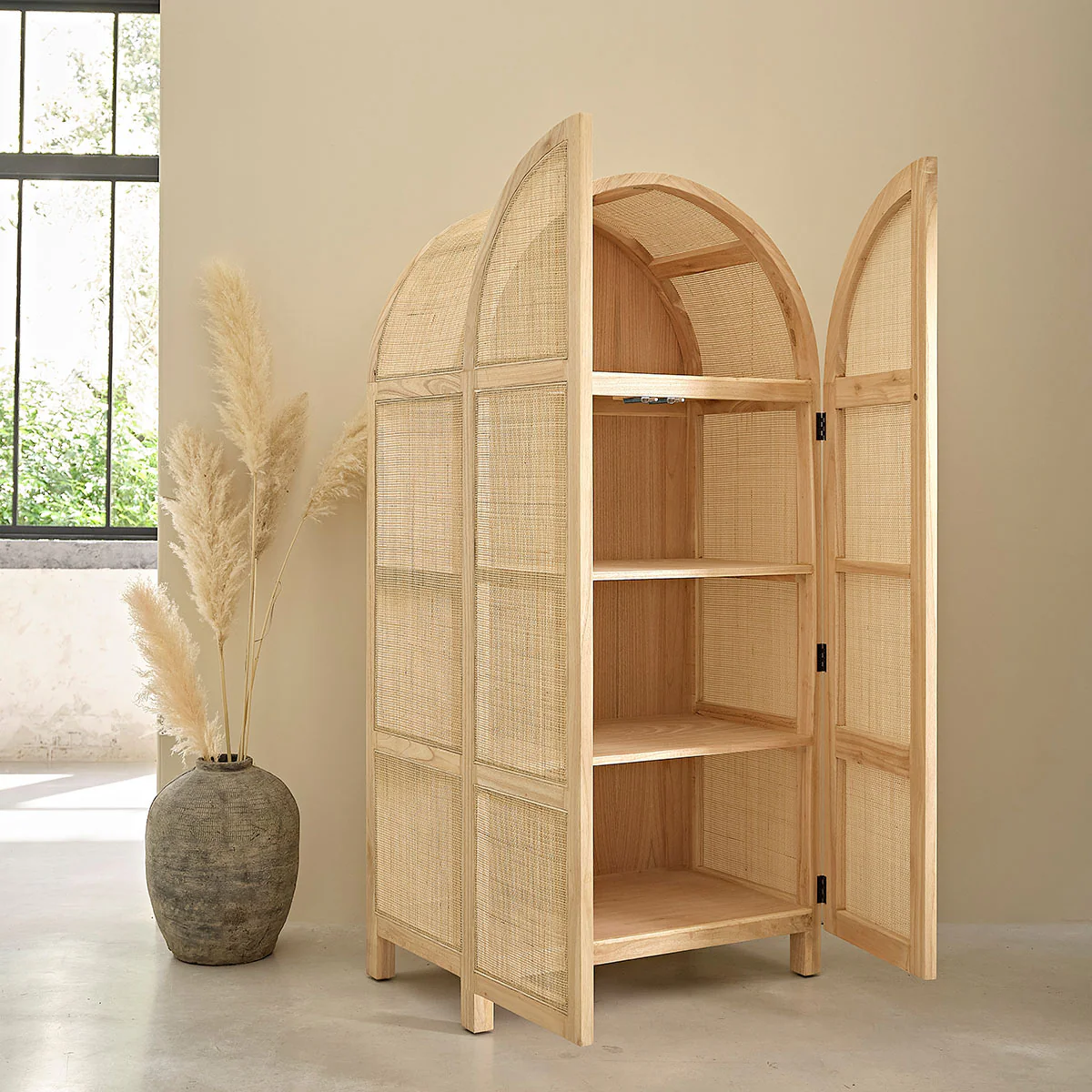Armoire en mindi massif et cannage 90 cm - Image 3