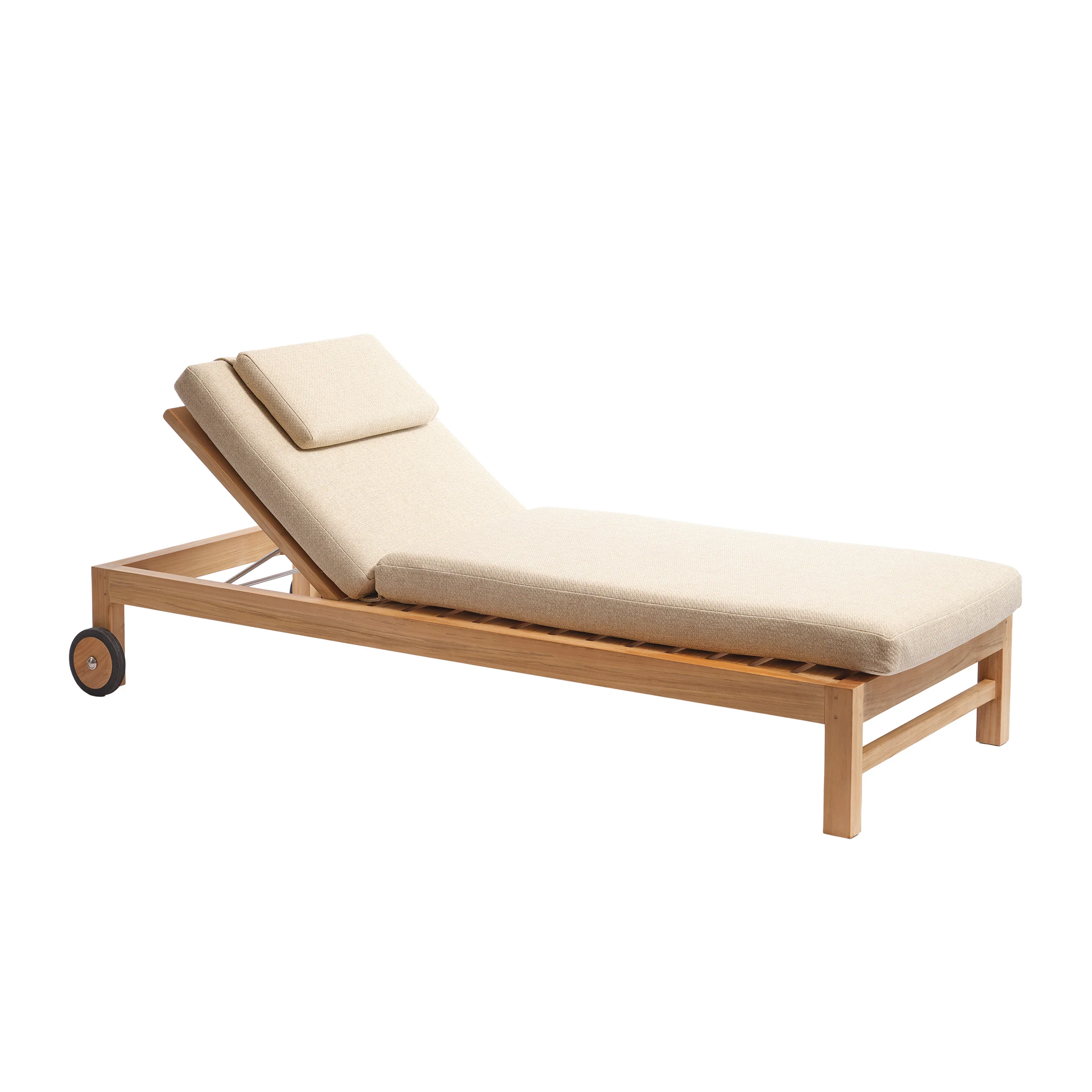 Bain de soleil inclinable en teck massif avec coussins beige chiné - Image 2