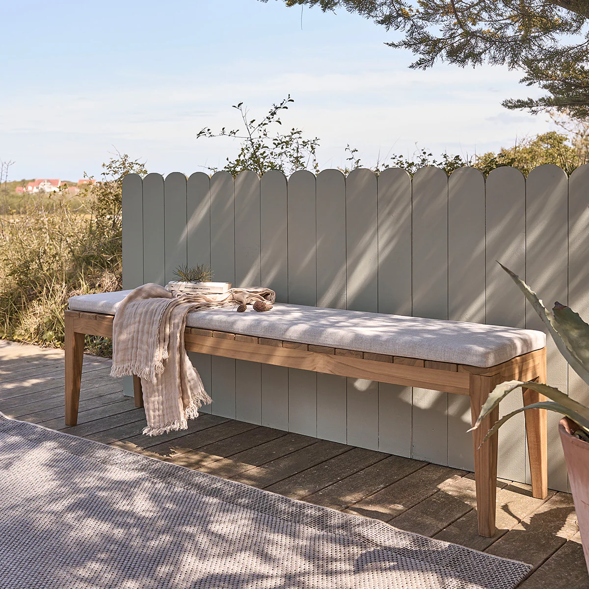 Banc de jardin en teck massif 180 cm avec coussin - Image 3