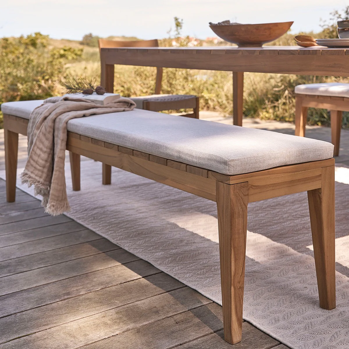 Banc de jardin en teck massif 180 cm avec coussin - Image 7