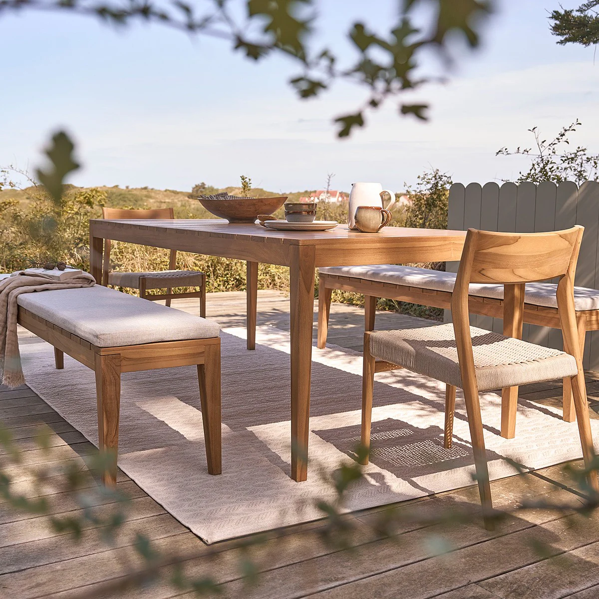 Banc de jardin en teck massif 180 cm avec coussin - Image 9