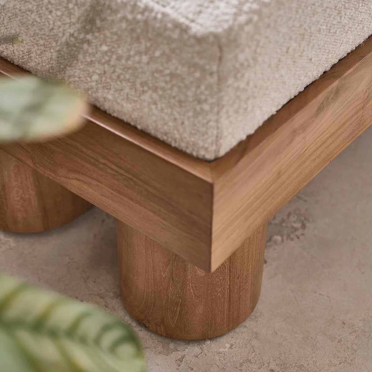 Banc en teck massif et tissu bouclette 100 cm - Image 4
