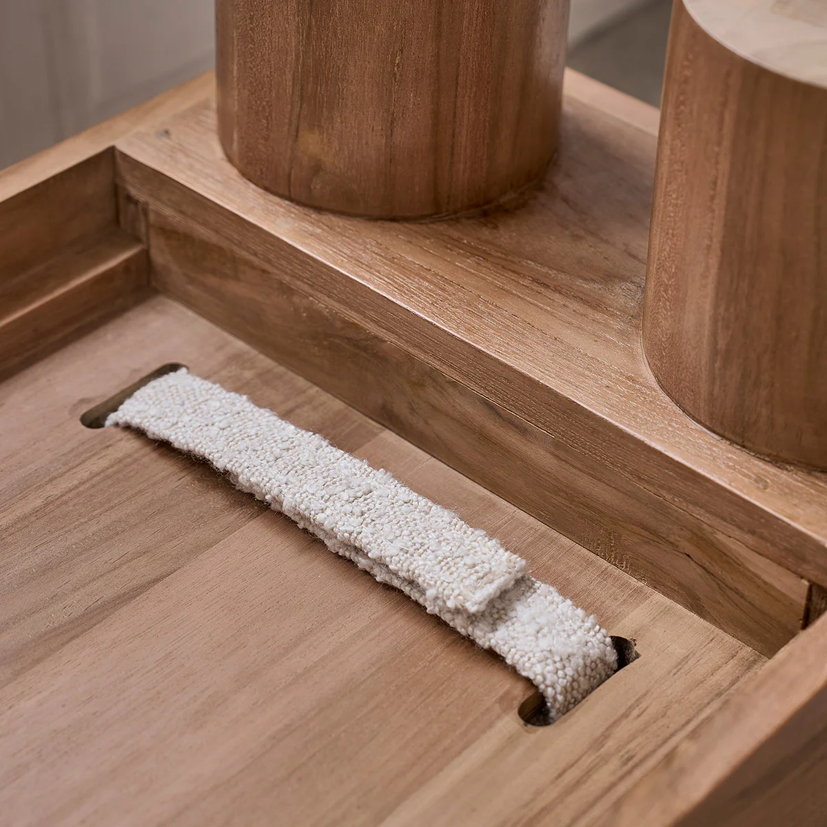 Banc en teck massif et tissu bouclette 100 cm - Image 6