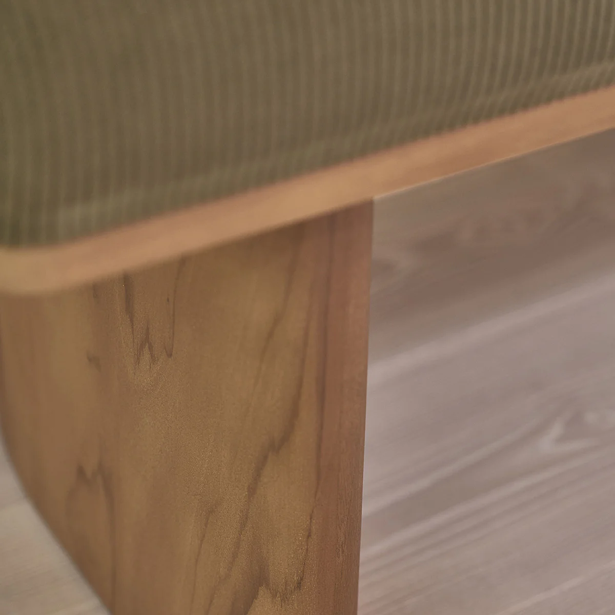 Banc en teck massif et tissu velours cotelé vert 100 cm - Image 5