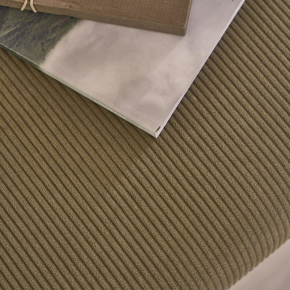 Banc en teck massif et tissu velours cotelé vert 100 cm - Image 6