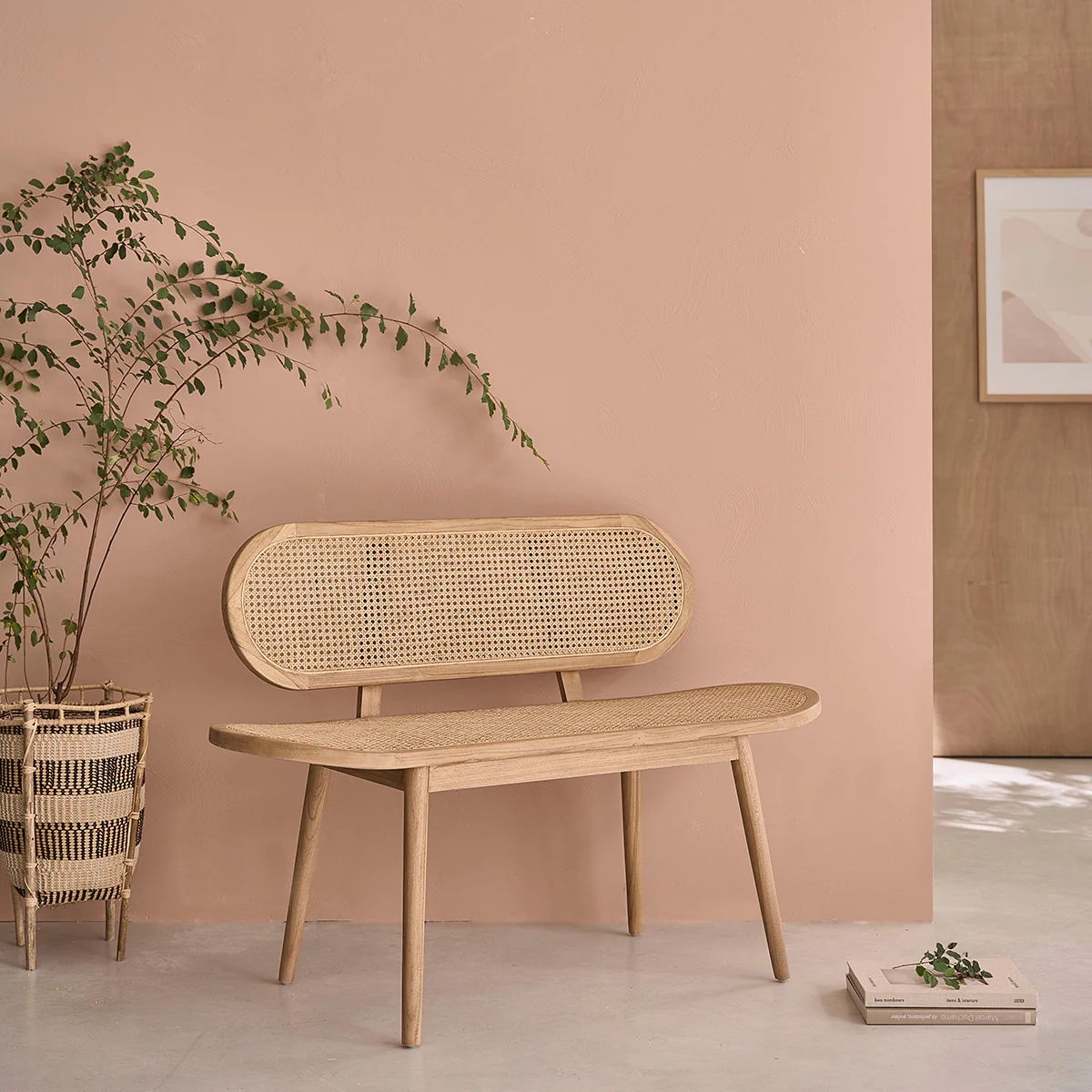 Banc en teck massif et cannage 120 cm - Image 3