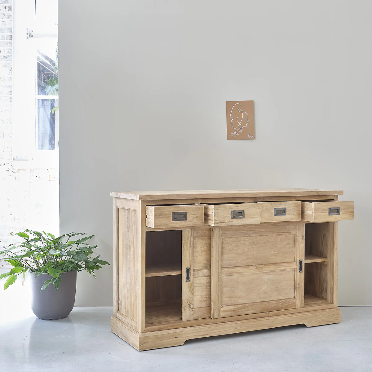 Buffet en teck massif 150 cm - Image 4