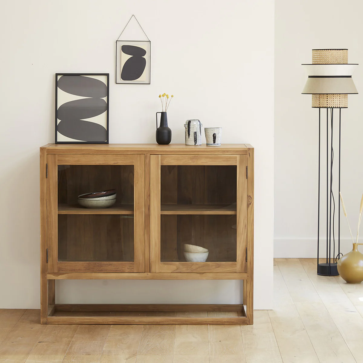 Buffet en teck massif et verre 120 cm