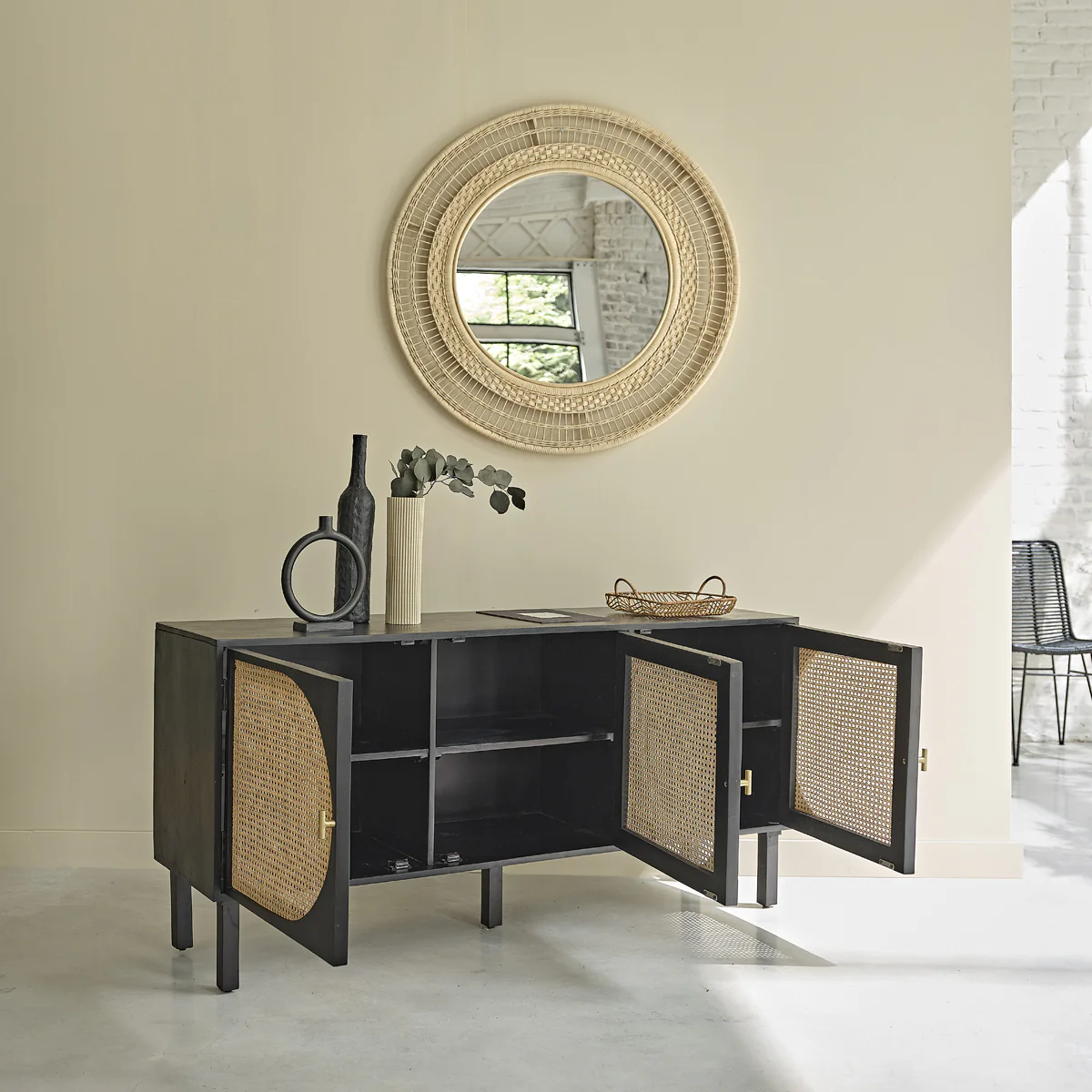 Buffet en manguier massif et cannage 160 cm - Image 3