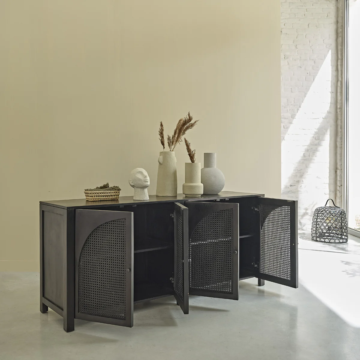 Buffet en manguier massif et cannage noir 175 cm - Image 3