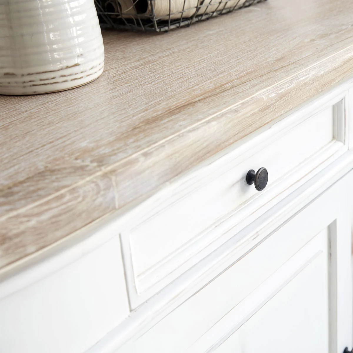 Buffet en acajou et teck massif 180 cm blanc - Image 3
