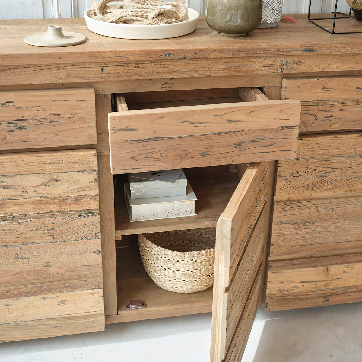 Buffet en teck massif recyclé 160 cm - Image 3