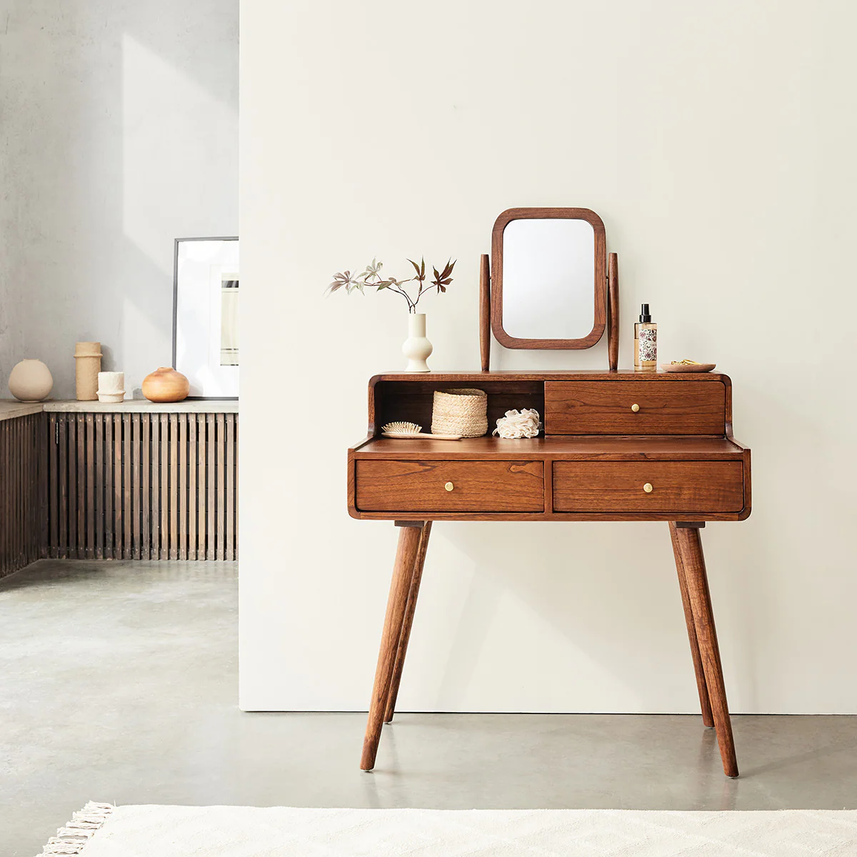Bureau en mindi massif finition noyer 90 cm - Image 3