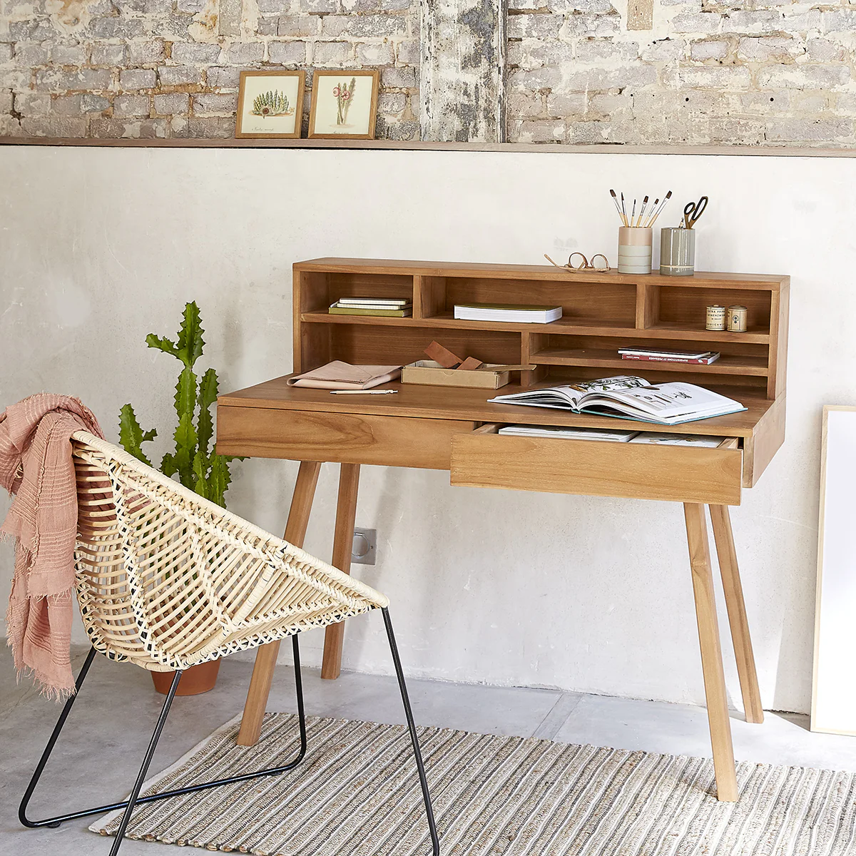 Bureau en teck massif 110 cm - Image 3