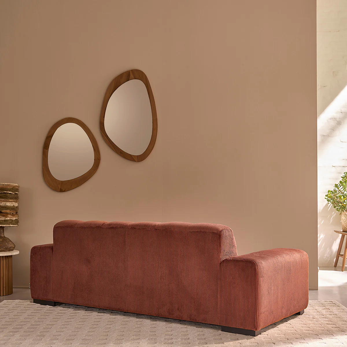 Canapé droit 3 places en velours cÎtelé terracotta - Image 4