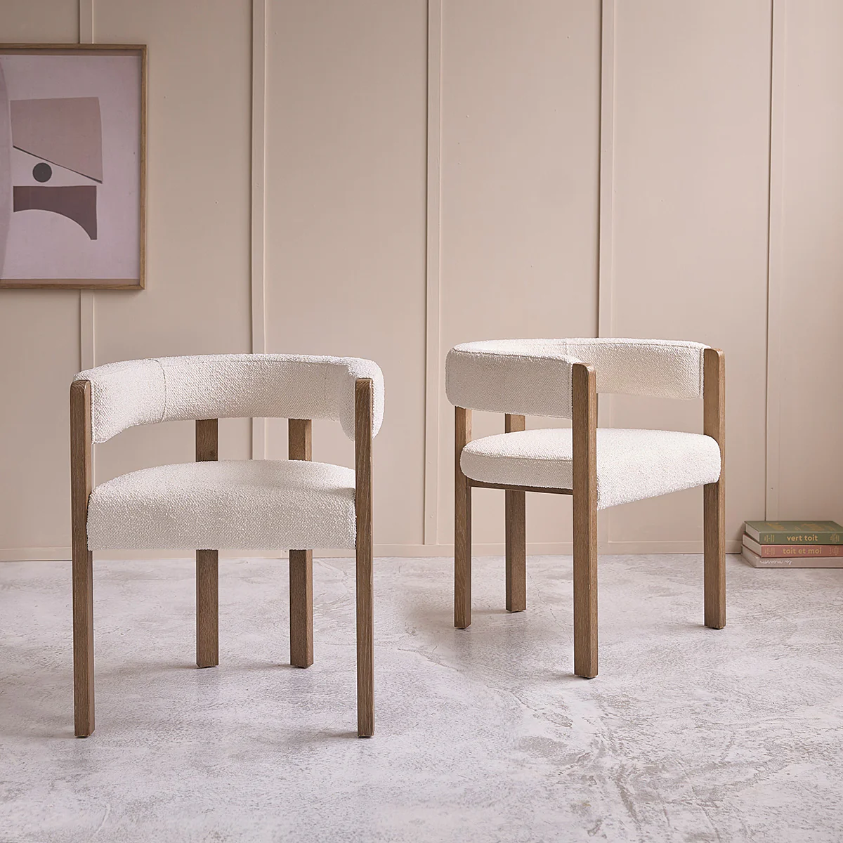 Chaise en chĂȘne et tissu bouclette Ă©crue - Image 5