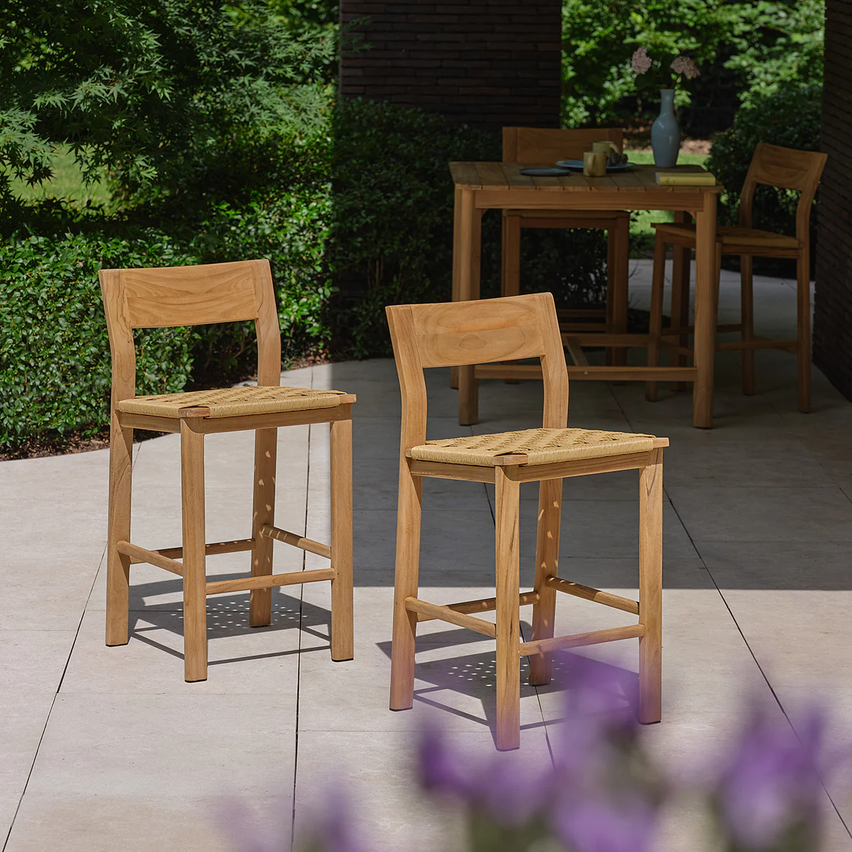 Chaise de bar jardin en teck massif (lot de 2) - Image 3