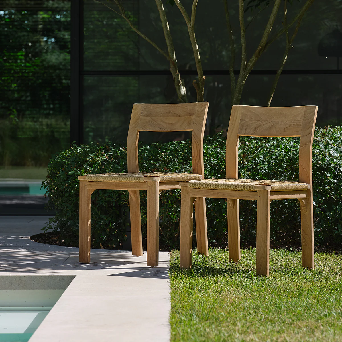 Chaise de jardin en teck massif et rotin (lot de 2) - Image 3