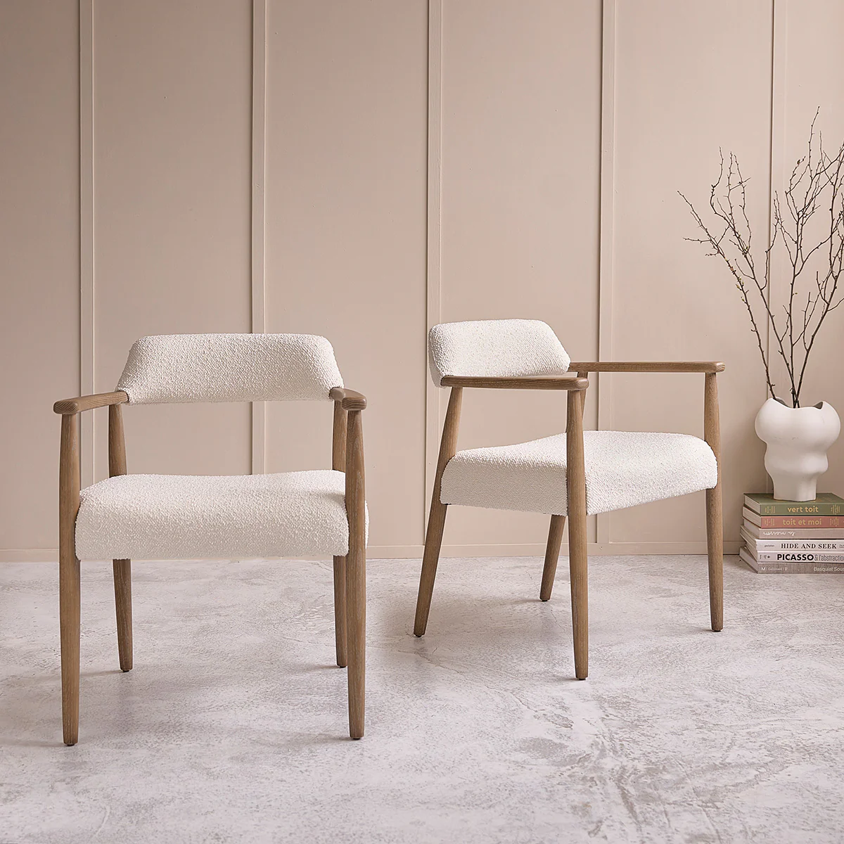Chaise en chêne massif et tissu bouclette écrue - Image 7