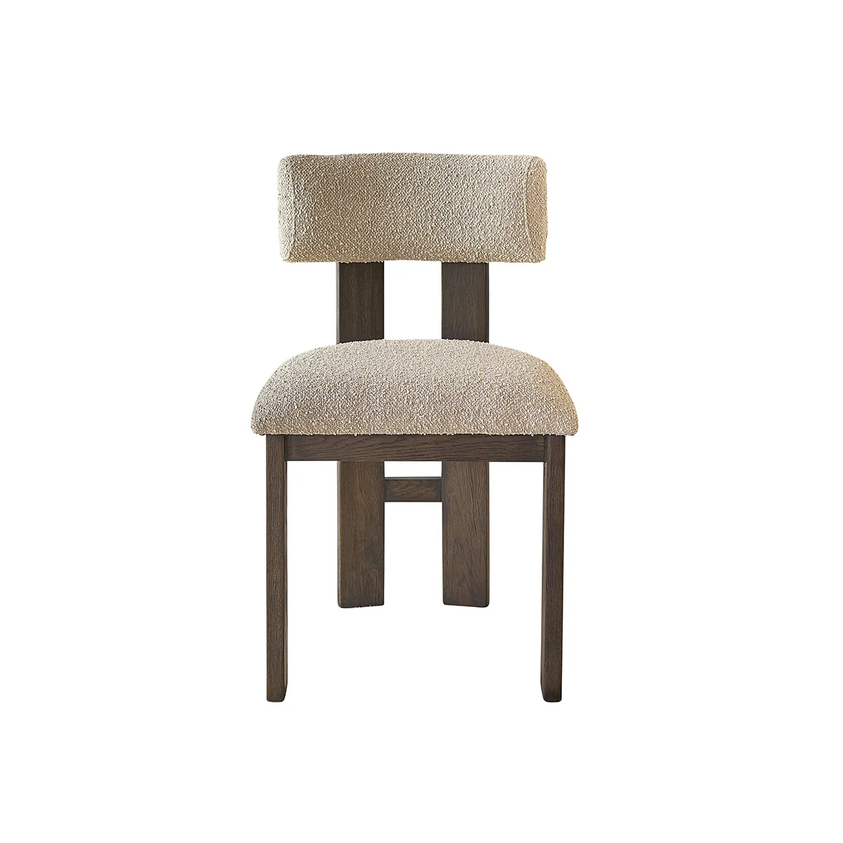 Chaise en chĂȘne massif finition noyer et tissu bouclette beige - Image 2