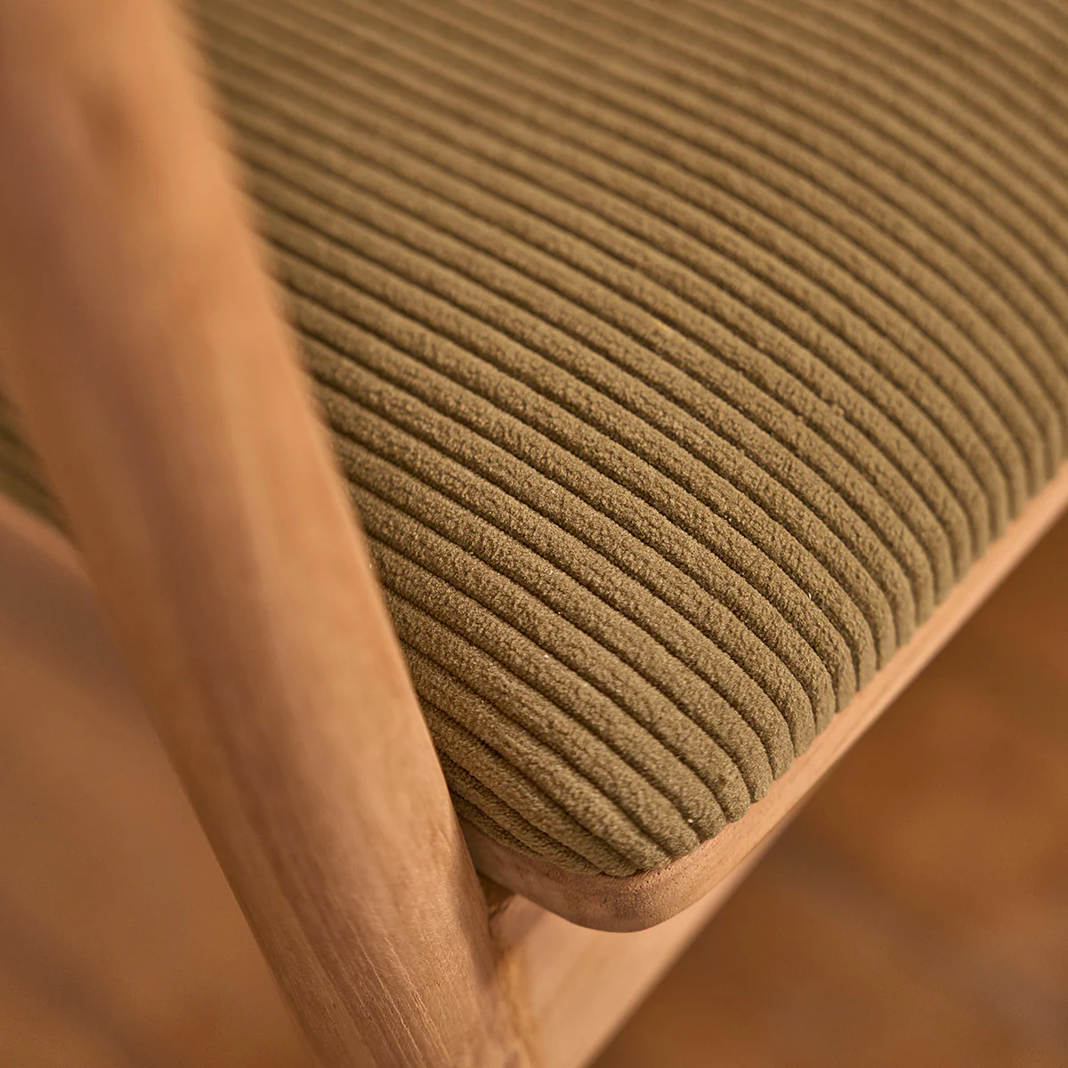 Chaise en teck massif assise velours cÎtelé kaki - Image 6
