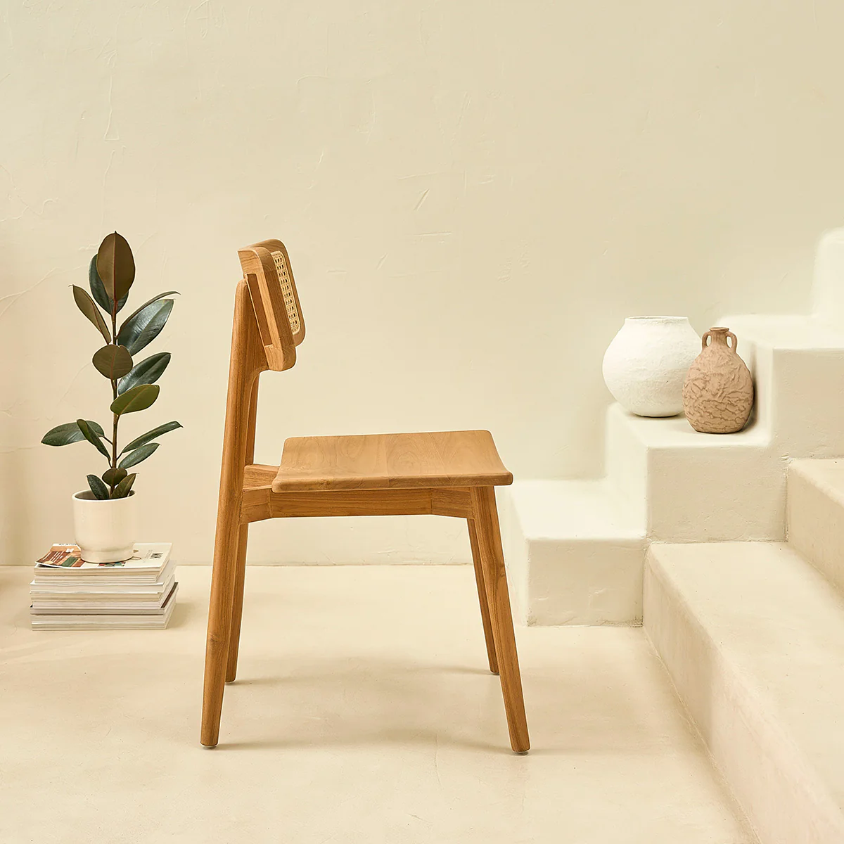 Chaise en teck massif et cannage - Image 3