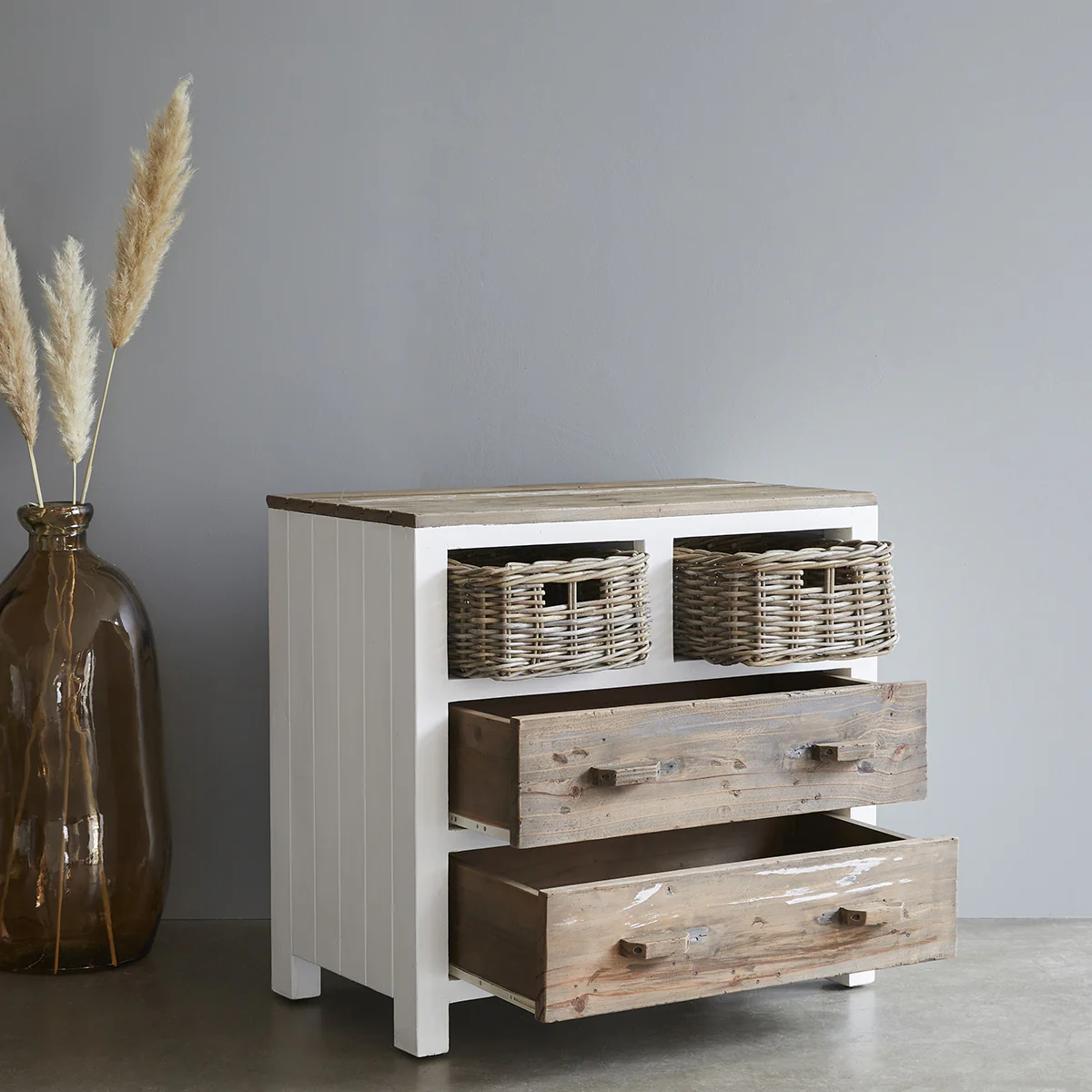 Commode en bois recyclé massif 80 cm - Image 3