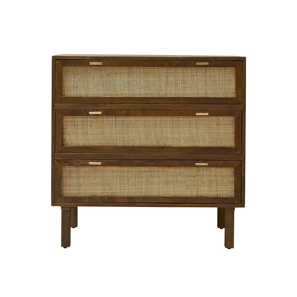 Commode en manguier massif et cannage finition noyer 90 cm - Image 2