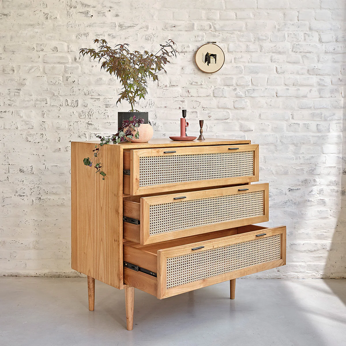 Commode en mindi massif et cannage 100 cm - Image 3