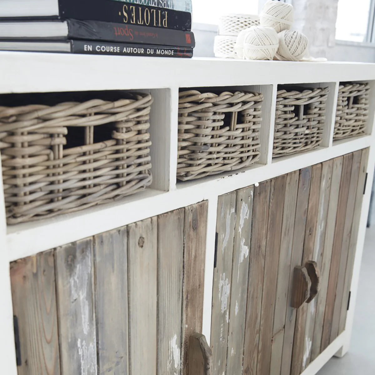 Commode en pin recyclé massif 145 cm - Image 3