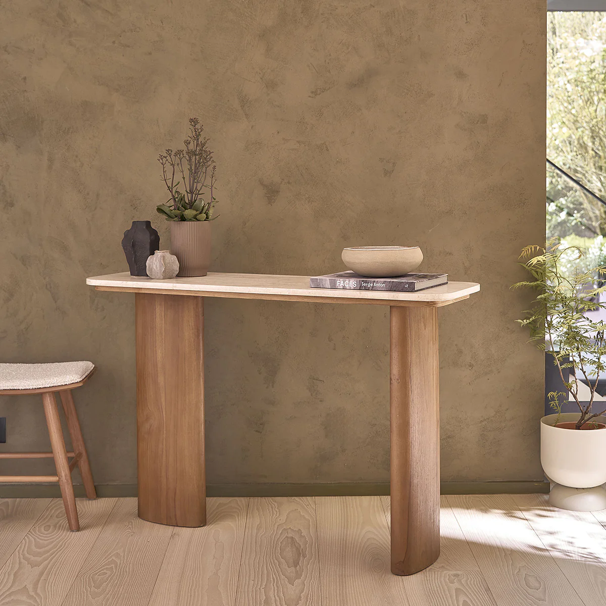 Console en teck massif et marbre 120 cm - Image 3