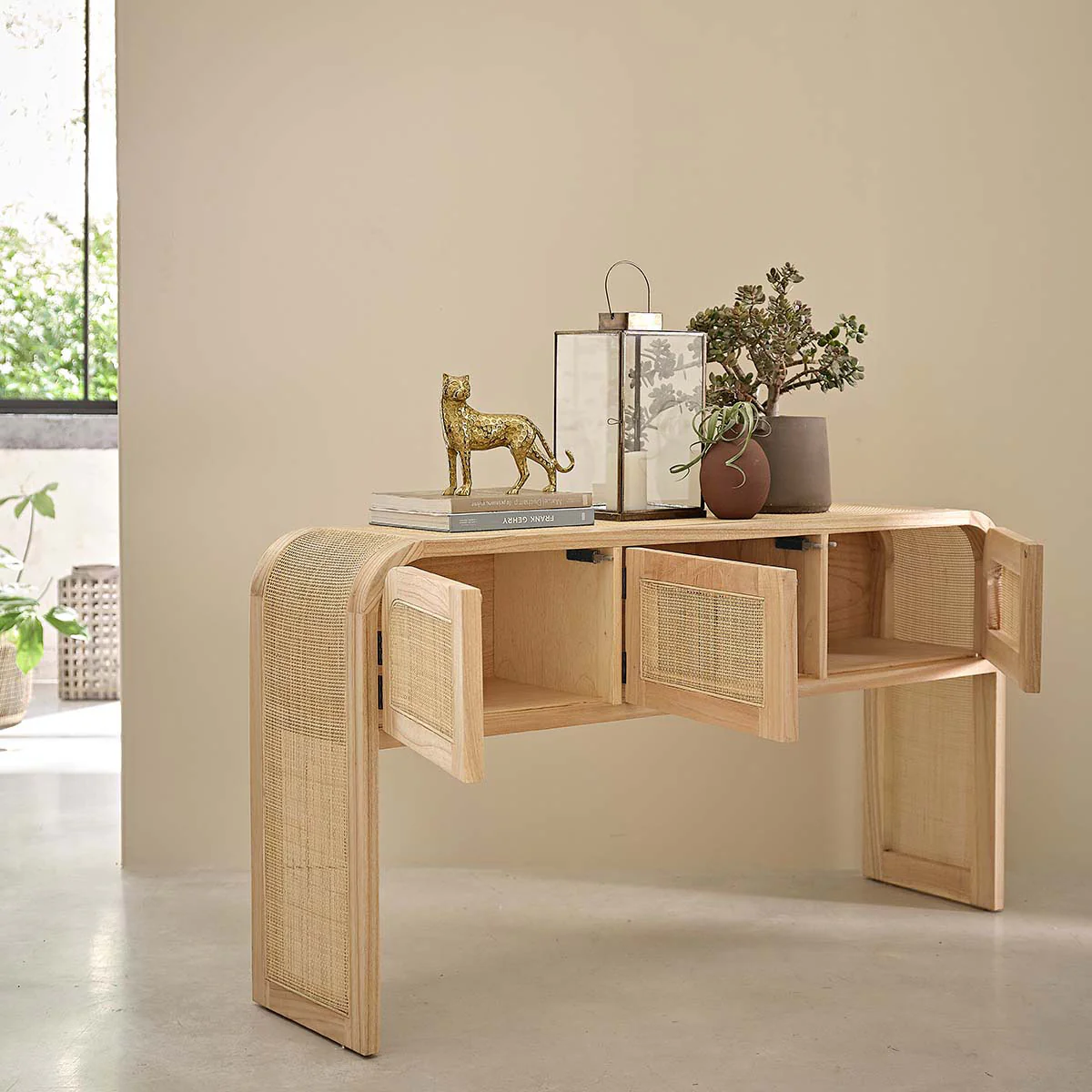Console en mindi massif et cannage 140 cm - Image 3