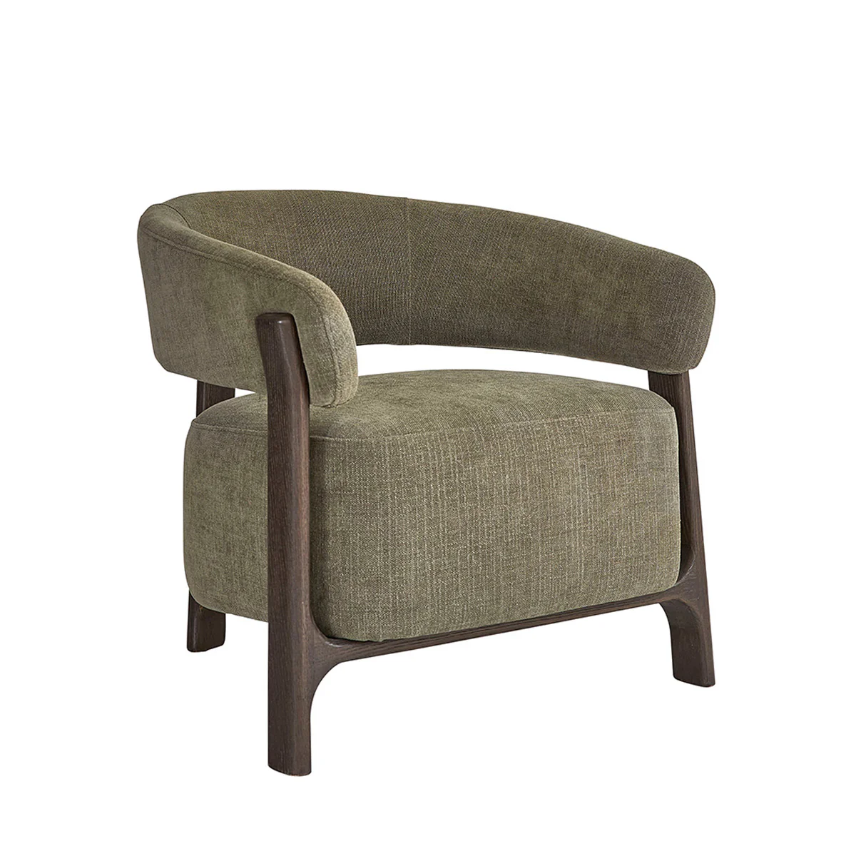 Fauteuil en chêne massif finition noyer et tissu chenille kaki - Image 2