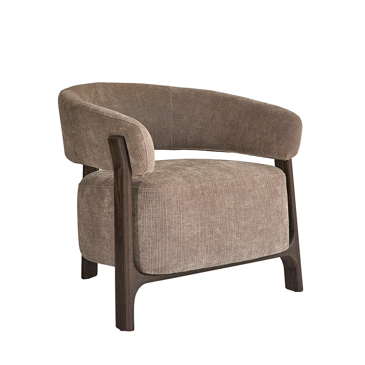Fauteuil en chĂȘne massif finition noyer et tissu chenille taupe - Image 2