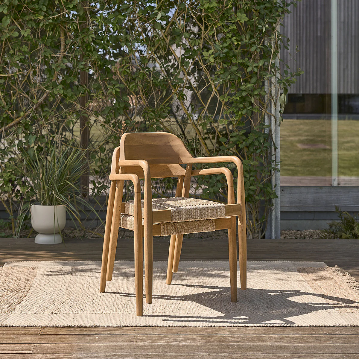 Fauteuil de jardin en teck massif et cordage - Image 8