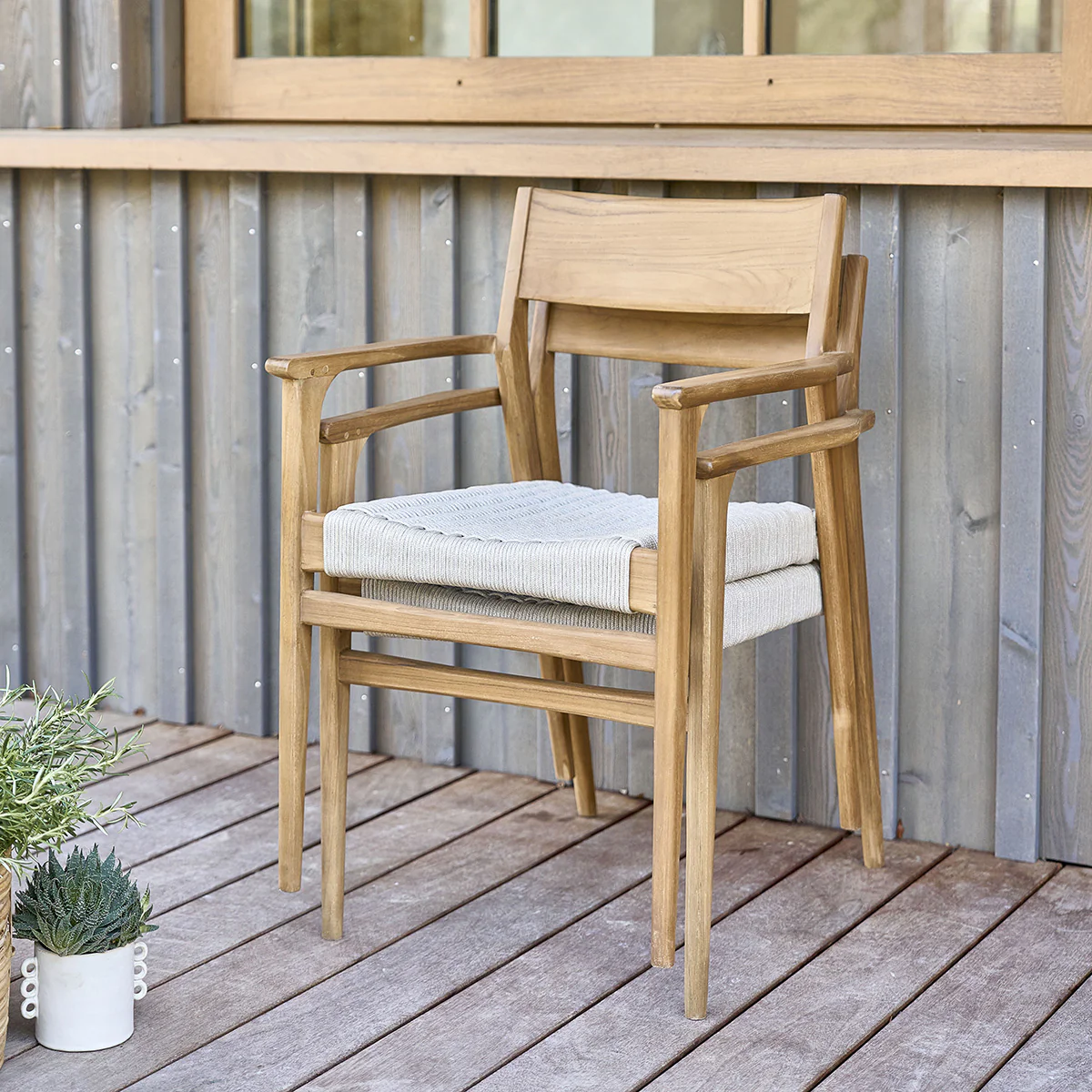 Fauteuil de jardin en teck massif et cordage beige - Image 3
