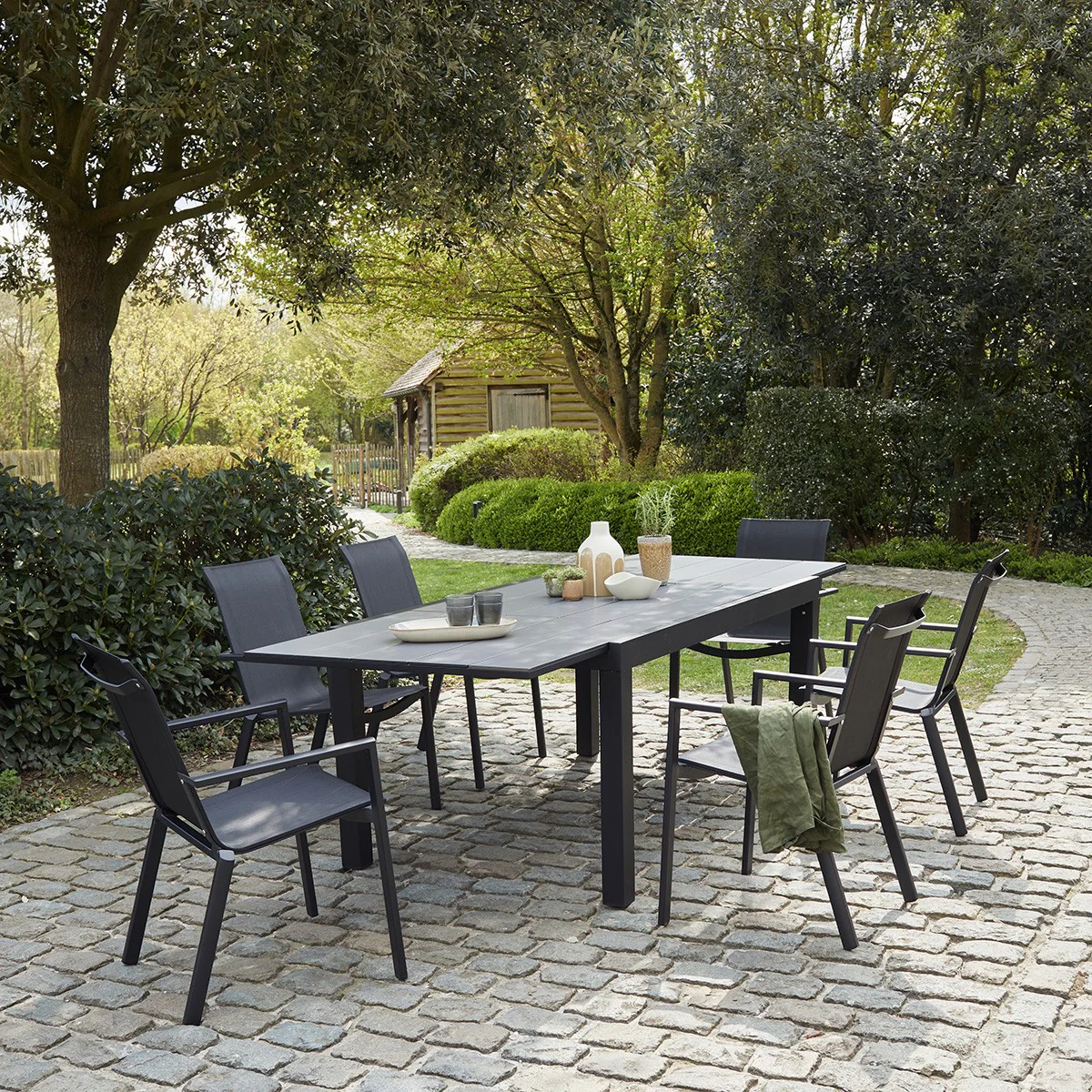 Fauteuil de jardin en aluminium et textilène gris - Image 6