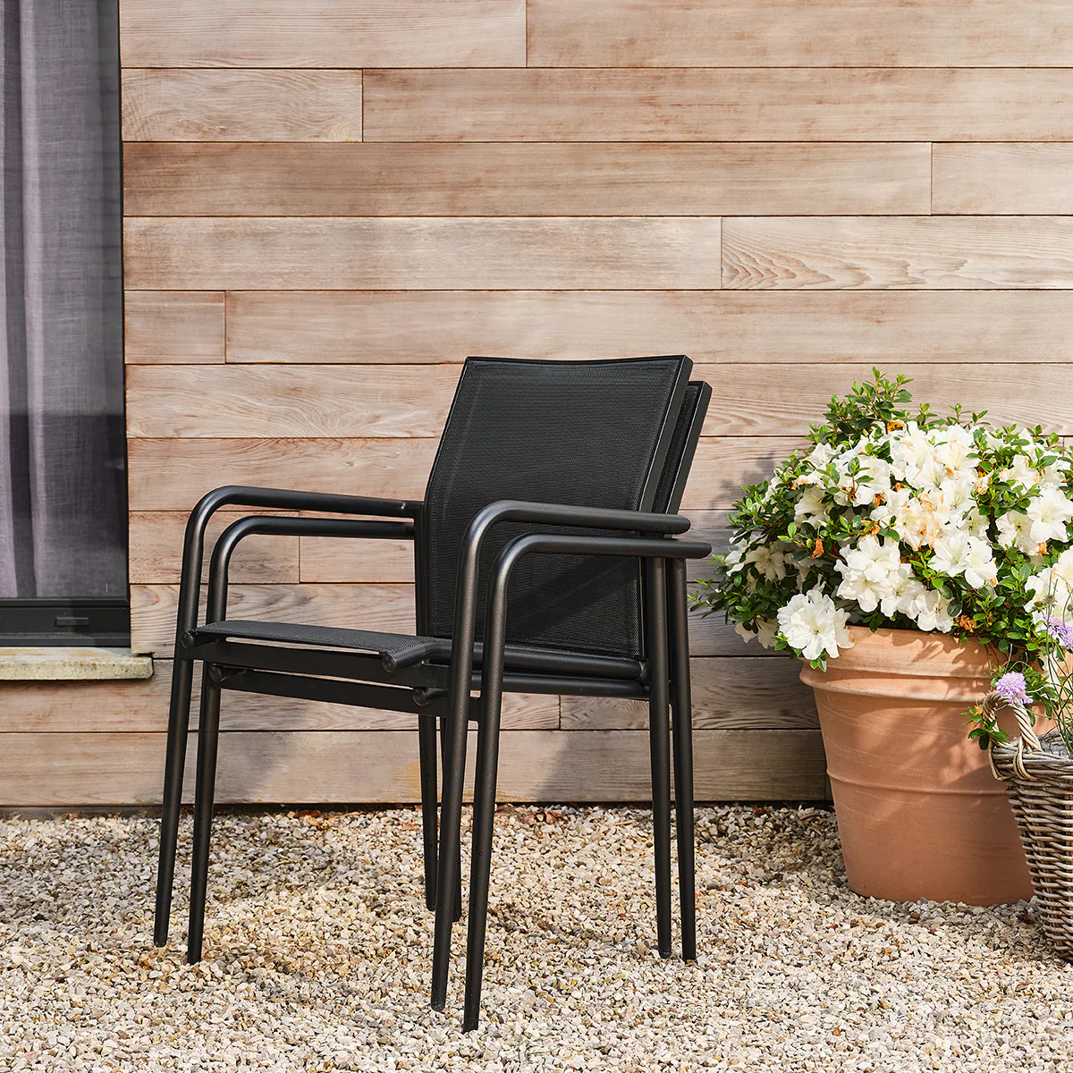 Fauteuil de jardin en aluminium et textilène noir mat (lot de 2) - Image 4