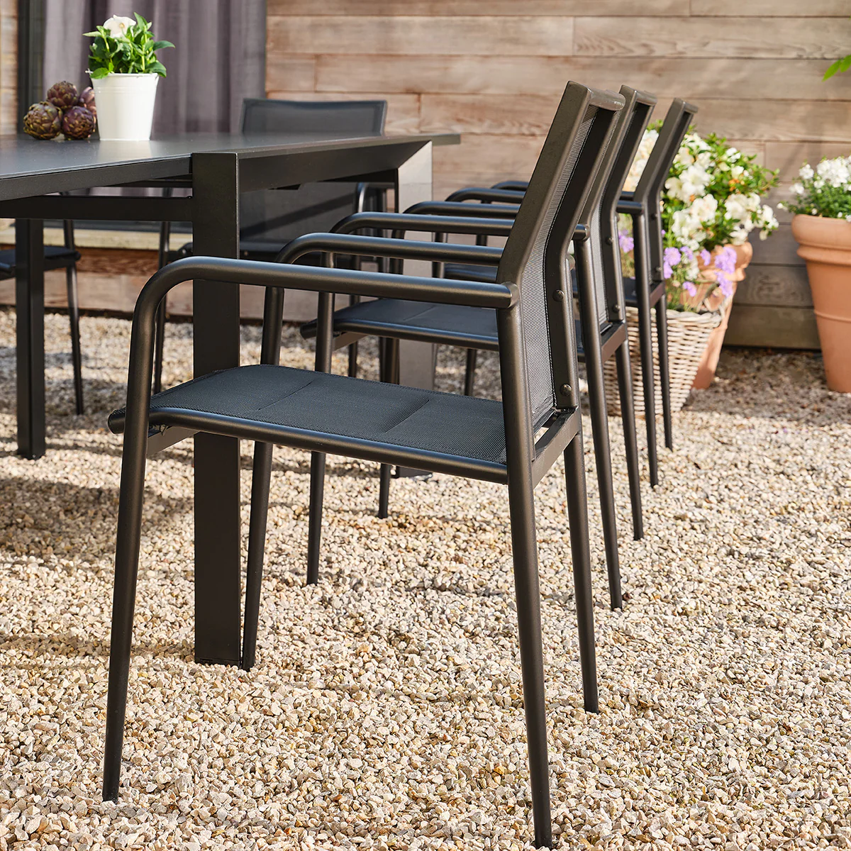 Fauteuil de jardin en aluminium et textilène noir mat (lot de 2) - Image 6