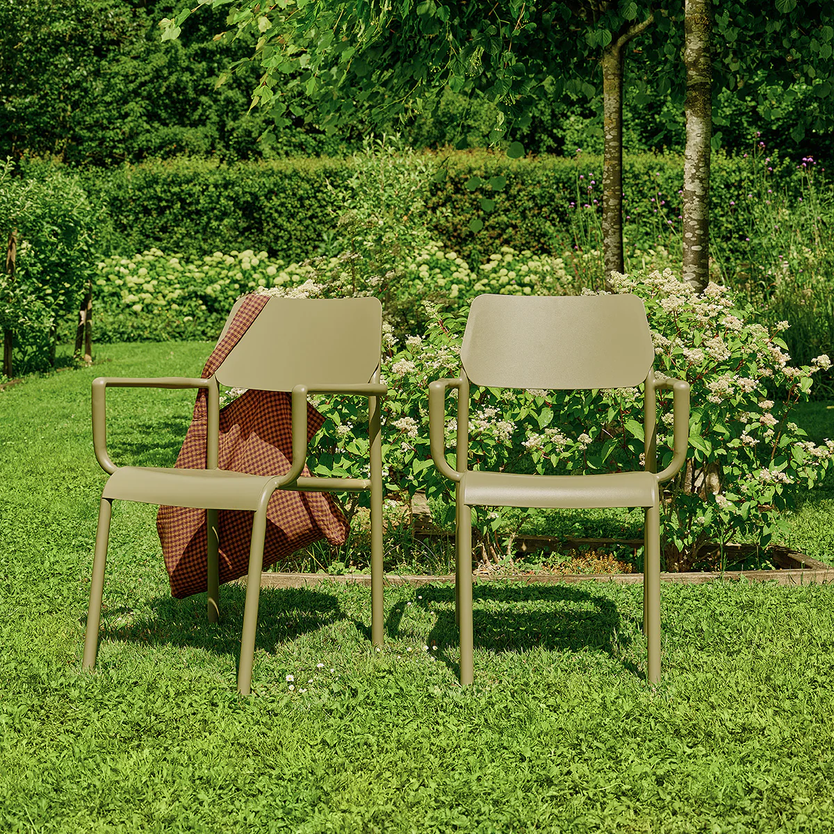 Fauteuil de jardin en aluminium et tissu beige chiné (lot de 2)