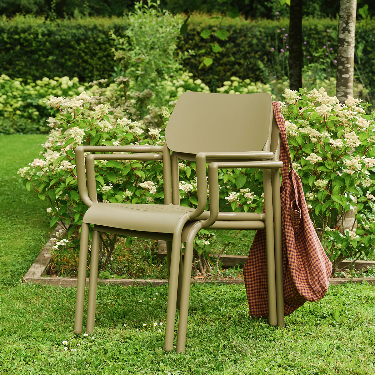Fauteuil de jardin en aluminium et tissu beige chiné (lot de 2) - Image 3