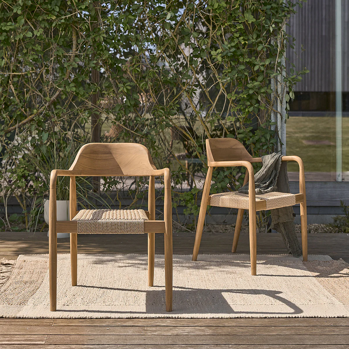 Fauteuil de jardin en teck massif et cordage (lot de 2)