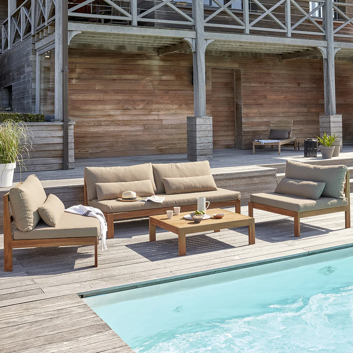 Fauteuil de jardin en teck massif taupe - Image 6