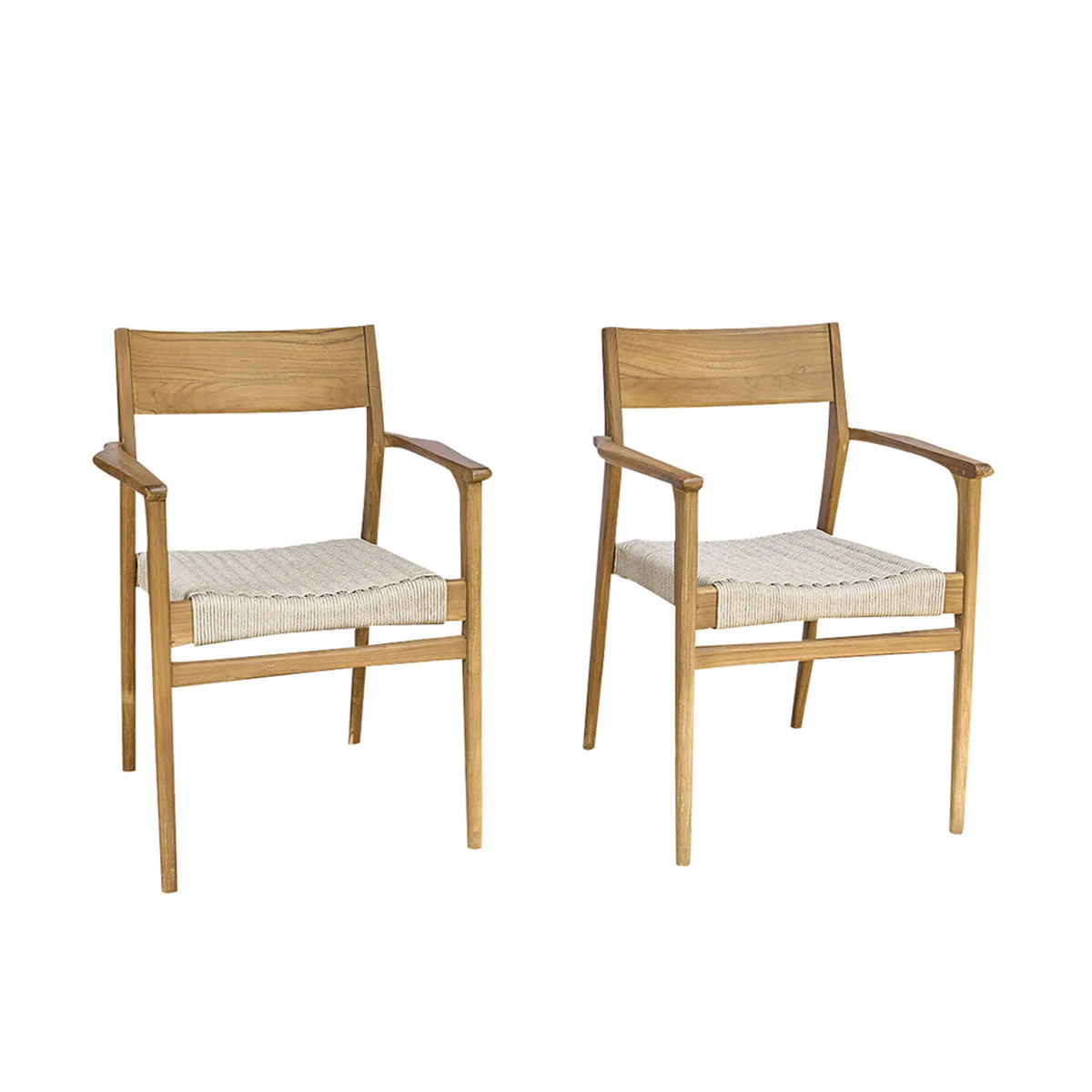 Fauteuil de jardin en teck massif et cordage beige (lot de 2) - Image 2