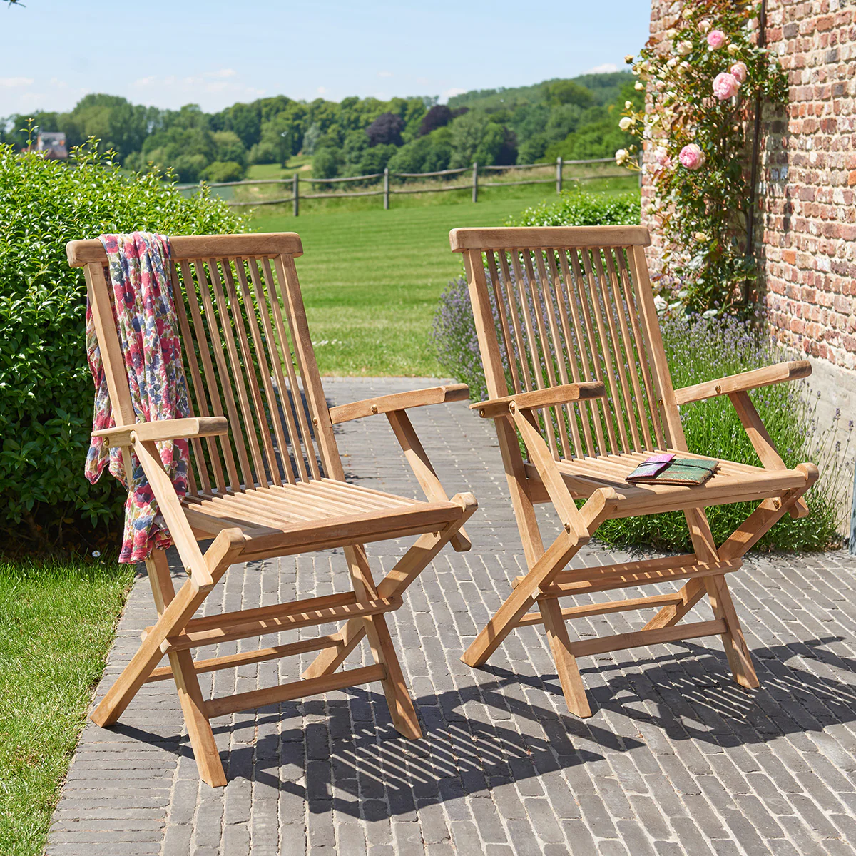 Fauteuil de jardin en teck massif pliant (lot de 2)