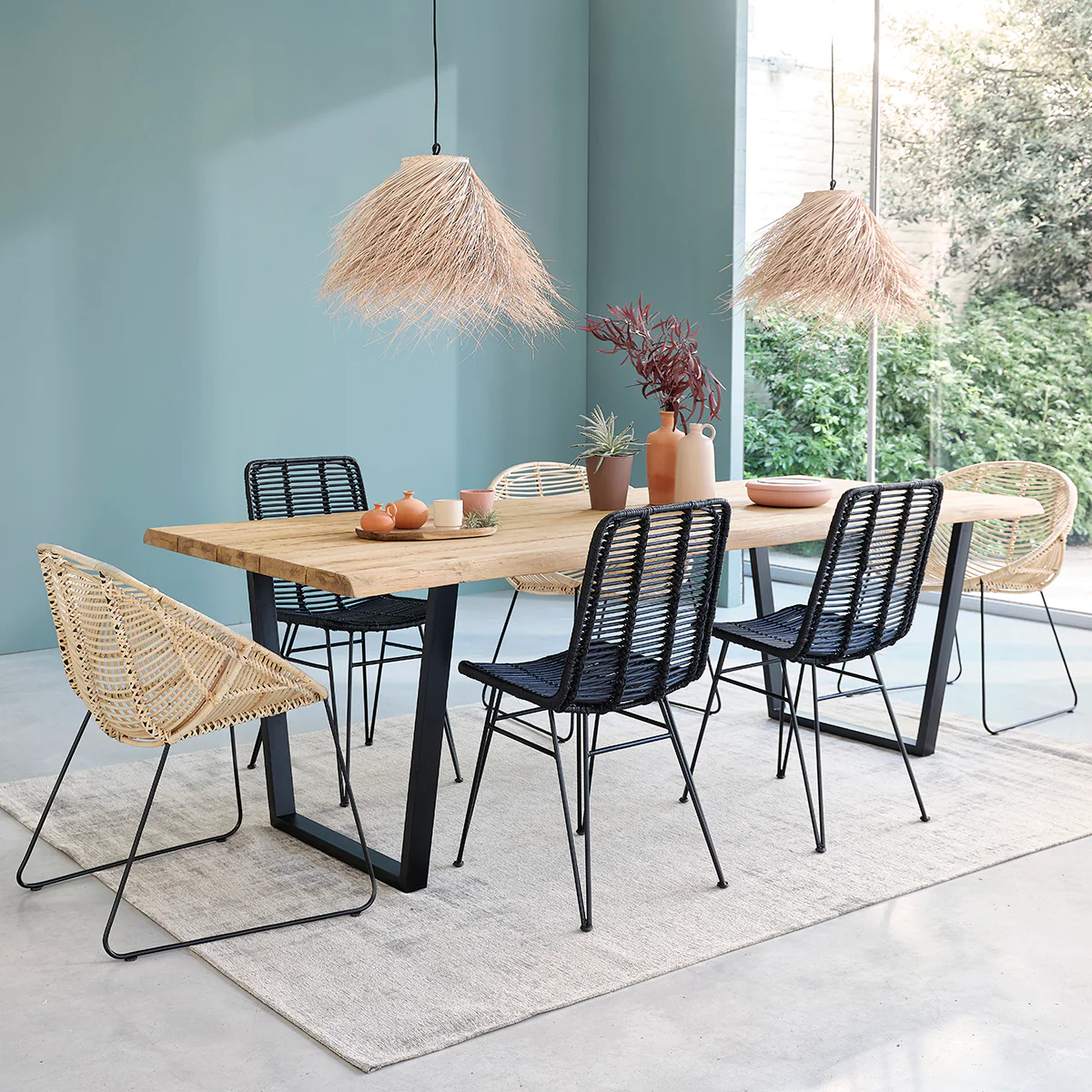 Lot de 2 chaises en rotin et métal noires - Image 6