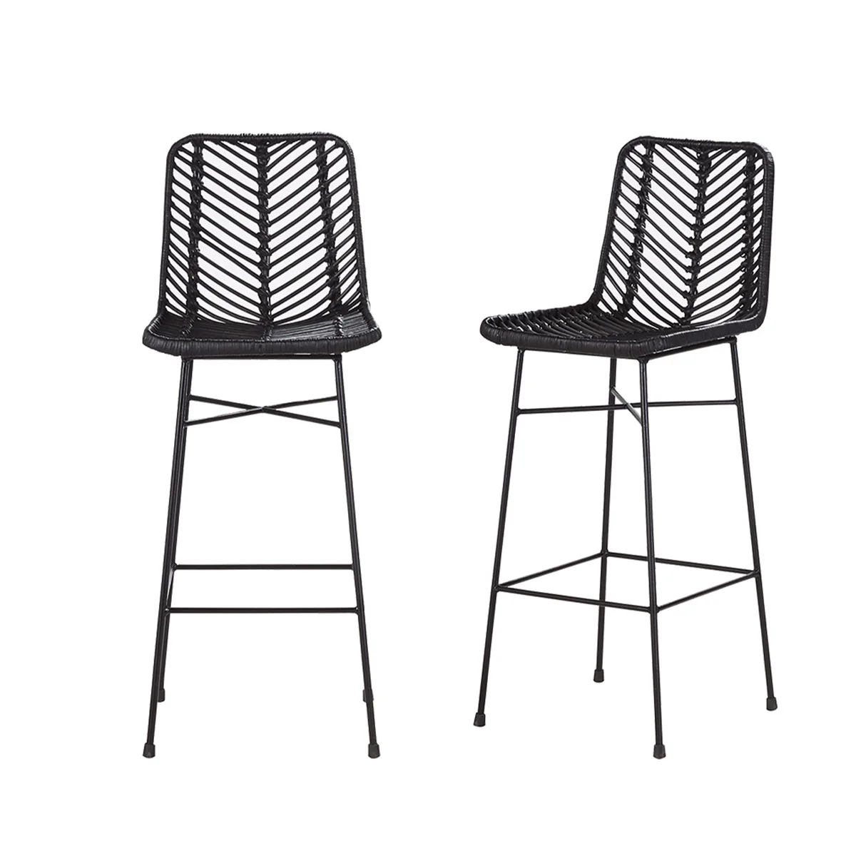 Lot de 2 tabourets de bar en rotin et métal noirs - Image 2