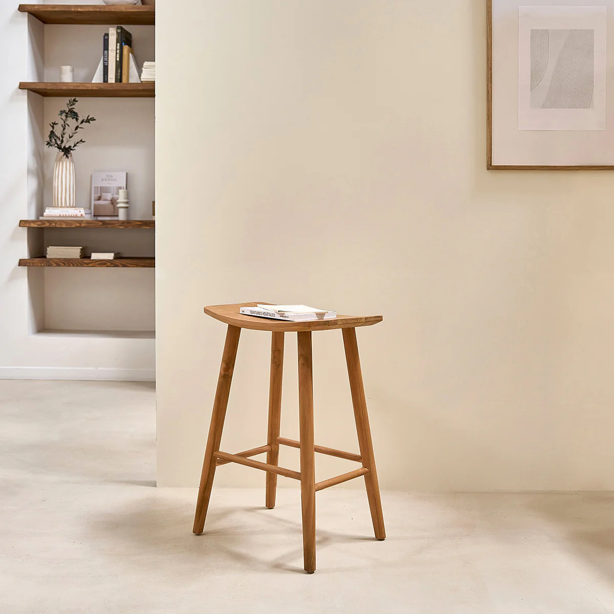 Lot de 2 tabourets de bar en teck massif 65 cm - Image 3