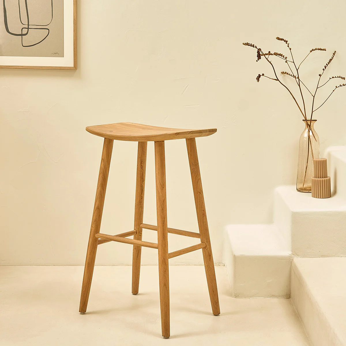 Lot de 2 tabourets de bar en teck massif 75 cm - Image 3